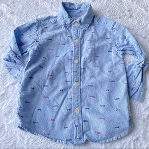 CARTERS "happy" blue button down
